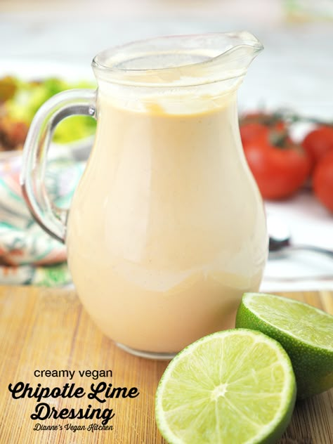 Chipotle Lime Dressing, Hummus Dressing, Vegan Salad Dressing Recipes, Vegan Dressings, Vegan Chipotle, Vegan Sauce, Vegan Salad Dressing, Vegan Dips, Vegan Dressing