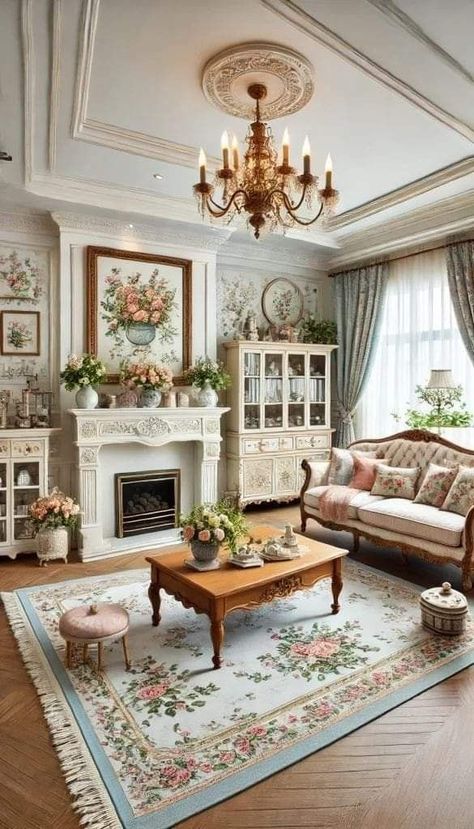 Coquette Living Room Aesthetic, Coquette Interior Design, Coquette Interior, Coquette Living Room, Romantic Homes, Vintage Room, Shabby Cottage, Design Living Room, Dream House Decor