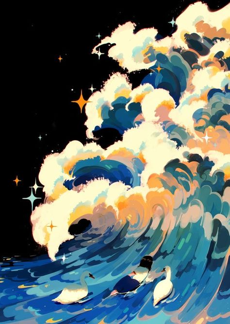 Aesthetic Computer Backgrounds, Arte Inspo, Wow Art, �판타지 아트, The Wave, 그림 그리기, Pretty Art, Night Sky, Aesthetic Art