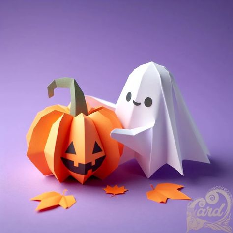 Halloween Paper Pumpkin, Paper Ghosts Diy, Paper Ghost Craft, Ghost Paper Craft, Halloween Card Diy, Origami Halloween Decorations, Origami Ghost, Pumpkin Crafts For Kids, Ocean Kids Crafts