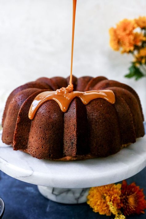 Brown Sugar Chai Pound Cake with Salted Caramel Glaze Tipsy Cake, Chocolate Bourbon Cake, Bakery Sweets, Banana Bundt Cake, Banana Bundt, Chocolate Bundt, Chocolate Bourbon, Torte Cupcake, Gateaux Cake