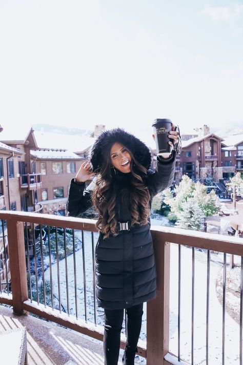 Our Park City Trip in Review [Full Outfit Recap] | The Sweetest Thing City Winter Outfit, Park City Utah Winter, Snow Fits, Black Sequin Pants, Emily Ann Gemma, Most Popular Outfits, City Outfit, Emily Ann, Black Puffer Coat