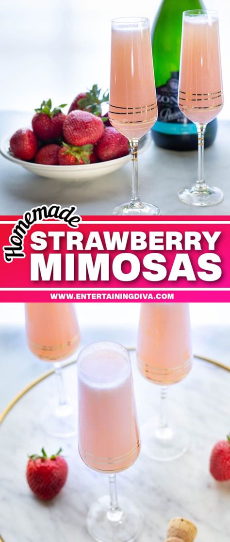 Strawberry Mimosas, Mimosas Recipe, Classic Mimosa, Strawberry Mimosa, Mimosa Recipe, Jello Shot, Refreshing Cocktail, Strawberry Juice, Best Cocktail Recipes