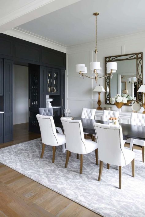 transitional-dining-room Wooden Dining Room Chairs, Colonial House Plans, Transitional Dining Room, Modern Contemporary Home, Modern Contemporary Homes, Open Plan Living Room, White Marble Countertops, Colonial House, Dining Room Design