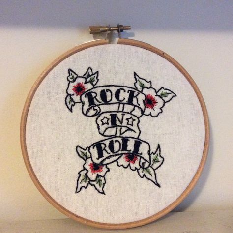 Rock And Roll Embroidery, Rock N Roll Design, Barong Embroidery, Rock Embroidery, Knitting Tattoo, Rock Tattoo, Etsy Embroidery, Pillow Embroidery, Boys Rooms