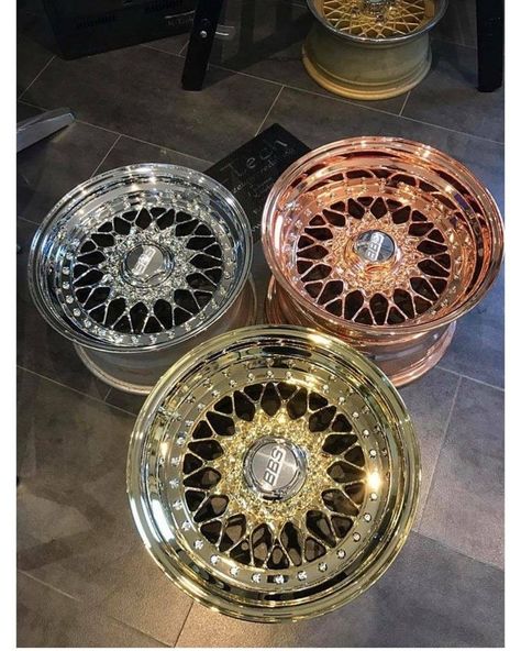 Gold Bbs Rims, Custom Rims Wheels, Rose Gold Rims, Custom Wheels Cars, Jdm Wheels, Car Wheel Cover, Diy Wooden Crate, Car Wheels Diy, Bbs Wheels