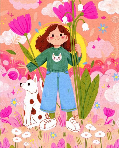 Gouache Digital Art, Cute Comic Illustration, Whimsical Illustration Children Books, Gouache Character Illustrations, Spring Character Design, Children’s Illustration, Gouache Cartoon, Spring Illustration Art, Digital Illustration Inspiration