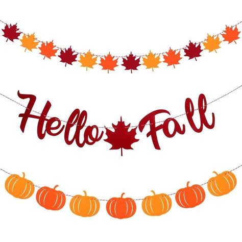 3 Pieces Hello Fall Banners Thanksgiving Fall Decoration Autumn Pumpkins Maple Leaves Garlands Mantel Bunting Harvest Banners for Fireplace Outdoors Indoors Party Hanging Celebrations Decorations Office Fall Decorations Ideas, Fireplace Outdoors, September Decor, Decorating Mantels, Fall Cutouts, Autumn Pumpkins, Pumpkin Designs, Festival Inspo, Felt Pumpkins