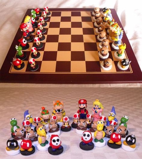 Air Dry Clay Chess Board, Super Mario Clay, Clay Chess Set, Clay Chess, Mario Chess, Diy Chess Set, Nintendo Aesthetic, Clay Business, Themed Chess Sets