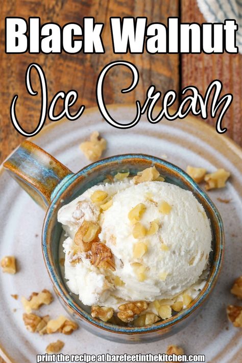 Black Walnut Ice Cream Black Walnut Ice Cream Recipe, Walnut Ice Cream Recipe, Rosemary Jelly Recipe, Grape Nut Ice Cream, Black Walnut Ice Cream, Chunky Monkey Ice Cream, Ice Cream Homemade, Walnut Ice Cream, Banana Bundt