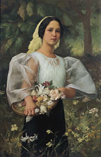 FERNANDO CUETO AMORSOLO (The Philippines 1892-1972) Portrait of Fernanda de Jesus Amorsolo Paintings, Filipino Decor, Precolonial Philippines, Fernando Amorsolo, Philippines Dress, Historical Outfits, Appalachian History, Model Minority, Filipino Clothing