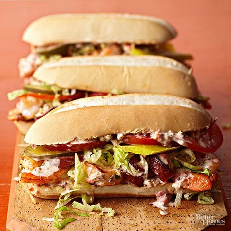 We've got everything you need from drinks to decor. Sausage Poboy, Pastrami Sandwich Recipe, Mardi Gras Recipes, French Rolls, Asian Shrimp, Quick Sandwiches, Sandwich Wraps Recipes, Shrimp And Sausage, Lenten Recipes