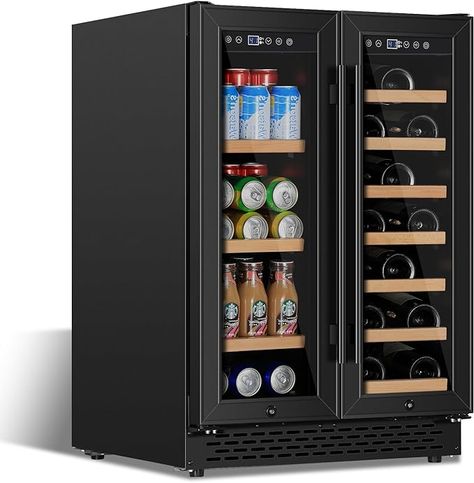 Amazon.com: Wine Cooler Beverage Refrigerator 24 inch 18 Bottles & 57 Cans Beverage Fridge Dual Zone Wine Cooler Lockable Freestanding for Drink Bar Kitchen Cabinet Commercial, Stainless Steel black : Appliances Black Wine Fridge, Drink Bar Kitchen, Built In Beverage Cooler, Beer Refrigerator, Glass Door Fridge, Drink Fridge, Wine Coolers Drinks, Beverage Fridge, Ventilation Design