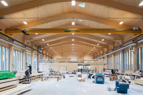 Small Factory Design, Warehouse Office Design, Warehouse Architecture, Workshop Architecture, Wooden Workshops, Factory Architecture, Carpentry Workshop, Wood Facade, Wooden Facade