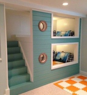 Bedroom , Fun and Cute Bunk Beds With Stairs for Children’s Bedroom Decor : Enchanting Built In Bunk Bed With Stairs With White And Turqoise Blue Design Modern Bunk Beds, Bunk Beds Built In, Built In Bunks, Bunk Rooms, Cool Bunk Beds, Bunk Beds With Stairs, Bunk Bed Designs, Kids Bunk Beds, Loft Spaces