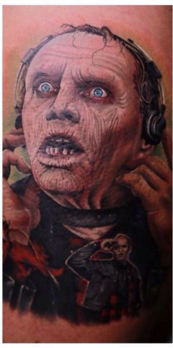 Bub of Day of the Dead (1985); tattoo by Chris Jones on A&E's Epic Ink; belongs to me! Xxxo- Nowal "Zee" M. #epicink #aetv #dayofthedead #zombies #chrisjonestattoos 1985 Tattoo, Area 51 Tattoo, Dead Tattoo, Horror Movie Tattoos, Dawn Of The Dead, George Romero, Tattoo Portrait, Chris Jones, Movie Tattoos