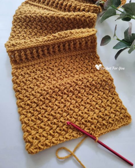 Totally Textured Mini Bean Stitch Scarf - Crochet For You Bean Stitch Scarf, Crochet Bean Stitch Free Pattern, How To Crochet A Scarf For Beginners, Tunisian Crochet Scarf Pattern Free, Mini Bean Stitch Crochet, Crochet Bean Stitch, Bean Stitch Crochet, Mini Bean Stitch, Crochet Ruffle Scarf