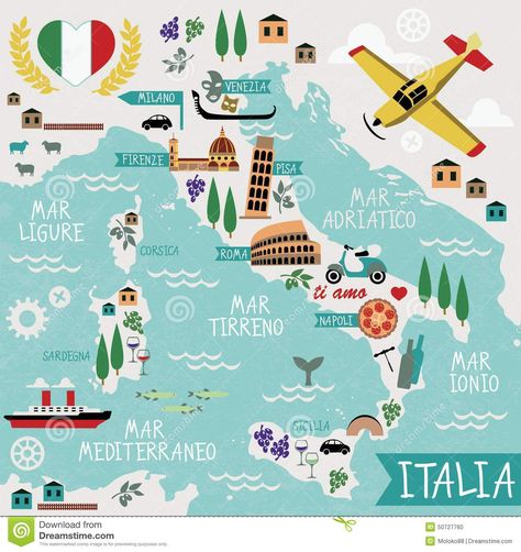 Cartoon Map Of Italy - Download From Over 45 Million High Quality Stock Photos, Images, Vectors. Sign up for FREE today. Image: 50727760 Cartoon Map, Map Of Italy, Travel Infographic, Italy Itinerary, Italy Holidays, Italy Map, Foto Tips, Country Maps, Slow Travel