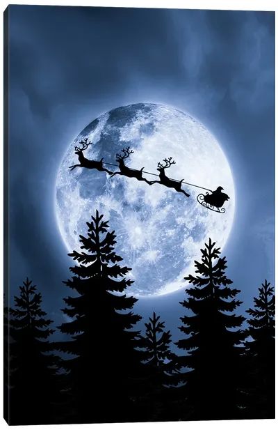 Canvas Wall Art by Al Barizi | iCanvas Christmas Canvas, Muted Blue, Santa Claus Christmas, Santa Sleigh, Christmas Wall Art, Outdoor Christmas Decorations, Big Canvas Art, Outdoor Christmas, Hanging Accessories