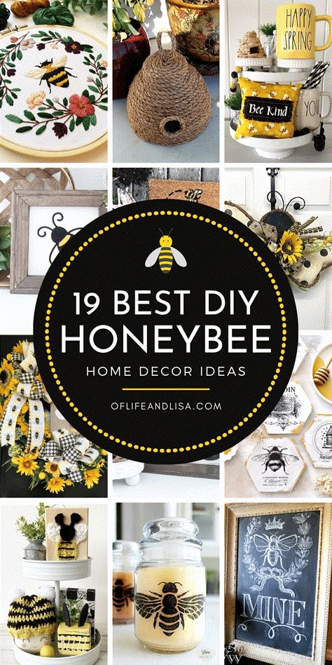 19 BEST Honey Bee Decor Ideas and Inspiration | Of Life and Lisa Honey Bee Gnomes Diy, Bee Kitchen Theme Ideas, Bee Wreath Ideas, Bee Themed Crafts, Diy Bee Decorations, Bee Crafts For Adults Diy, Honey Bee Kitchen Decor, Bumblebee Crafts, Bee Kitchen Theme