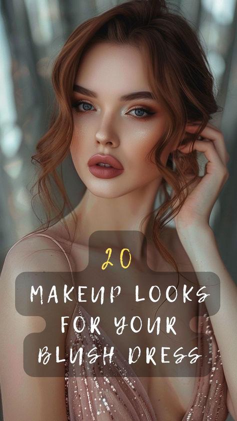 Rock your blush dress with the perfect makeup! Click here to find 20 styles that will enhance your natural beauty and charm. 🌸👗 #PerfectMakeup #BlushDressStyle #NaturalBeauty #CharmingLooks #MakeupForYou Makeup For Dusty Rose Dress, Rose Gold Dress Makeup Look, Dusty Pink Outfits, Pink Dress Makeup, Nude Pink Dress, 20 Makeup, 15 Makeup, Rose Gown, Pale Pink Dress