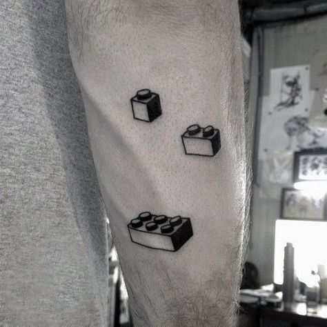 60 Lego Tattoo Designs For Men - Toy Building Block Ink Ideas Lego Tattoo, Blackout Tattoo, Sibling Tattoos, Lego Pieces, Popular Tattoos, Minimal Tattoo, Mini Tattoos, Tattoo Designs Men, Minimalist Tattoo