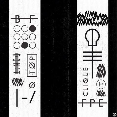 The symbols from the back pack that Tyler Joseph wears in "Stressed Out" Tatuagem Twenty One Pilots, Tattoo Arm Band, Twenty One Pilots Tattoo, Pilot Tattoo, Muzică Rock, Twenty One Pilots Art, Pilots Art, Clique Art, 21 Pilots