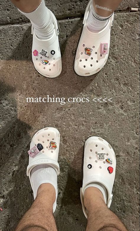 Crocs Jibbitz Ideas For Men, Matching Crocs For Couples, Matching Crocs, Croc Pins, Crocs With Jibbitz, Pink Crocs, Crocs Fashion, Crocs Jibbitz, Mens Shorts Outfits