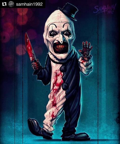 1 EyeOpenProductions™️| HORROR on Instagram: "In celebration of the release of Terrifier on Netflix we wanted to share this amazing Art The Clown artwork done by @samhain1992 #Terrifier #SamHain #Horror #HorrorArt #1EyeOpenProductions #HorrorMovies #DamienLeone #ArtTheClown #HorrorFan #HorrorJunkie #Netflix #Artist #HorrorCommunity #HorrorObsessed #HorrorAddict #Clown @damien_leone @davidhowardthornton" Clown Artwork, Horror Villians, Horror Slashers, Creepy Clowns, Art The Clown, Horror Photos, Horror Fanatic, Horror Vintage, Creepy Pictures