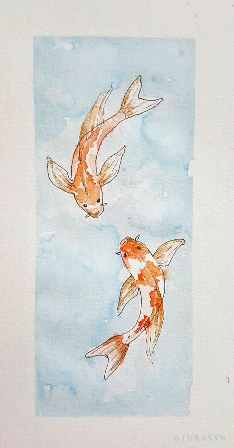 Koi Fish In Water Drawing, Koi Fish Painting Aesthetic, Gold Fish Watercolor Painting, Gold Fish Watercolor, Koi Fish Drawing Wallpaper, Koi Fish Aesthetic Drawing, Koi Fishes Painting, Drawing Ideas Koi Fish, Watercolor Art Koi Fish