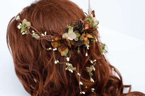 Hair Garland Wedding, Woodland Fairy Crown, Fairy Flower Crown, Wedding Hair Flower Crown, Flower Garland Hair, Flower Head Wreaths, Vine Headband, Flower Crown Bridesmaid, Hair Garland