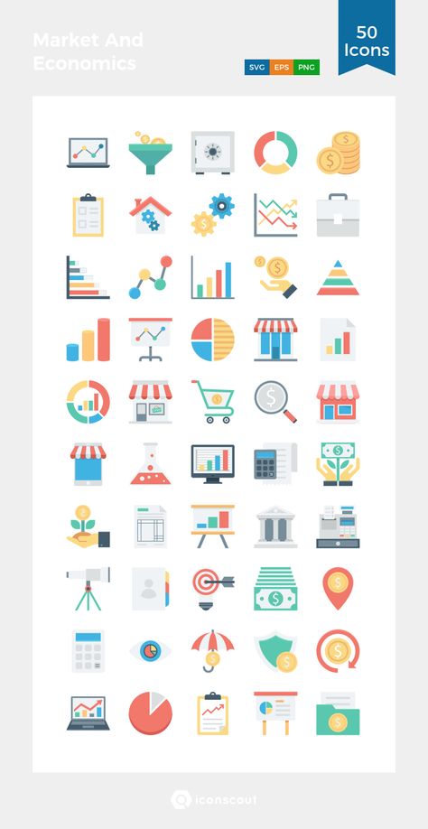 Market And Economics   Icon Pack - 50 Flat Icons Economics Logo Design, Economics Design, Business Icon Design, Mine Map, Economics Notes, Marketing Dashboard, Computer Desk Setup, Marketing Icon, Dashboard Ui