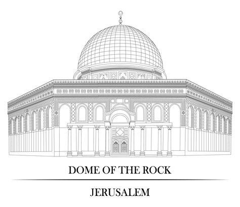 Dome Of The Rock Sketch, The Dome Of The Rock, Mosque Art, Dome Of The Rock, Islamic Quotes Wallpaper, Black And White Drawing, Islamic Pictures, The Stone, Line Art Drawings