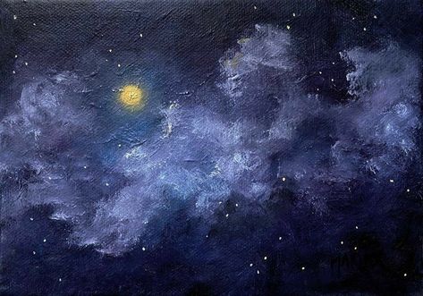 Moon And Clouds Painting, Oil Painting Moon, Oil Painting Night, Painting Night Sky, Moon And Clouds, Painting Moon, Clouds Painting, Painting Night, Night Sky Painting