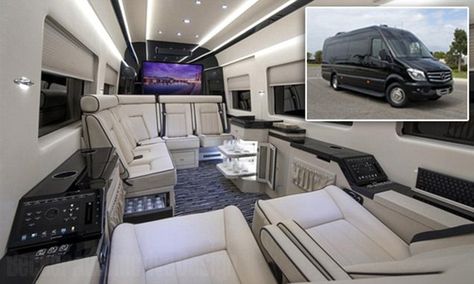 Vantastic! Inside the $400,000 Mercedes 'private jet of vans' Lamborghini Interior Luxury, Van Car Luxury, Mercedes Luxury Van, Mercedes Bus Luxury, Mercedes Sprinter Luxury, Mercedes Benz Vans, Mercedes Van, Luxury Vehicle, Luxury Van