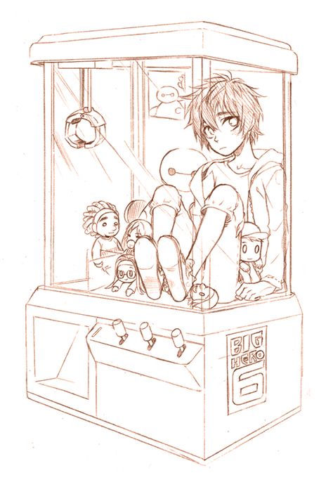 Claw Machine Doodle, Claw Machine Pose, Claw Machine Reference, Anime Claw Machine, Claw Machine Art, Claw Machine Diy, Art Coursework, Hiro Hamada, Claw Machine