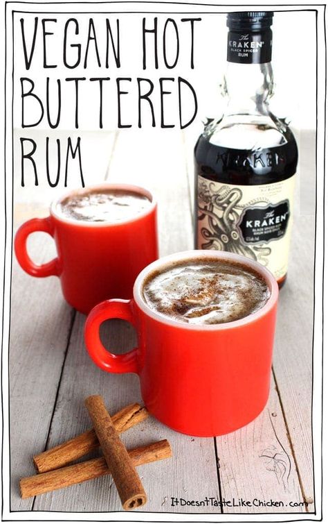 Vegan Hot Buttered Rum • It Doesn't Taste Like Chicken Vegan Cocktails, Vegan Drinks Recipes, Vegan Hot Chocolate, Buttered Rum, Vegan Holiday Recipes, Rum Recipes, Vegan Christmas Recipes, Hot Buttered Rum, Vegan Thanksgiving Recipes