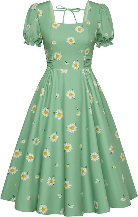 Amazon.com: Belle Poque Tea Party Cocktail Dress for Women Cute Birthday Dress Light Green Floral Dress Summer Spring XL : Clothing, Shoes & Jewelry Square Neck Puff Sleeve Dress, Cocktail Dress For Women, Simple Frocks, Frock For Women, Puff Sleeve Dress, Green Floral Dress, Summer Dress Outfits, Frock Design, Puffed Sleeves Dress