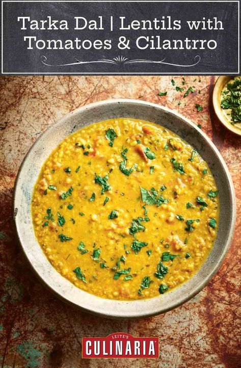 An easy and healthy, yet perfectly spiced, tarka dal is something you'll crave. Lucky for you, it's simple to whip up at a moment's notice. #lentils #vegetarian #healthyish #indian Tarka Dal, Batch Cooking Recipes, Dal Recipes, Indian Dinner Recipes, Cilantro Recipes, North Indian Recipes, Dal Recipe, Easy One Pot Meals, Lentil Recipes