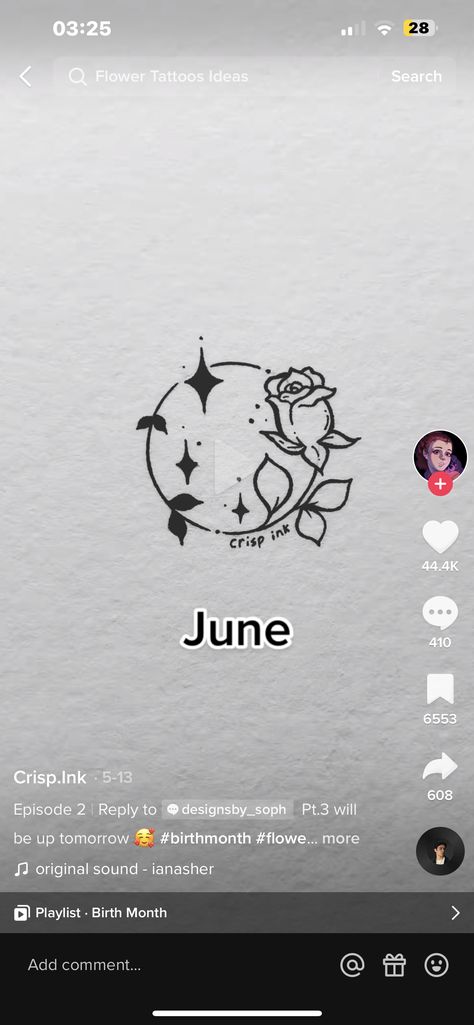 June Moon Tattoo, June Birth Month Tattoo, June Tattoo Ideas Birth Month, June Tattoo Ideas, Tina Tattoo, June Flower Tattoo, June Birth Flower Tattoo, June Flower, June Birth Flower