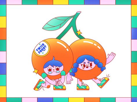 Twin Froot by Kelly Nichols on Dribbble New Beginnings Illustration, Twin Character Design, Twins Illustration, Kelly Nichols, Graphic Design Fun, Lunar New, New Beginnings, Global Community, Creative Professional