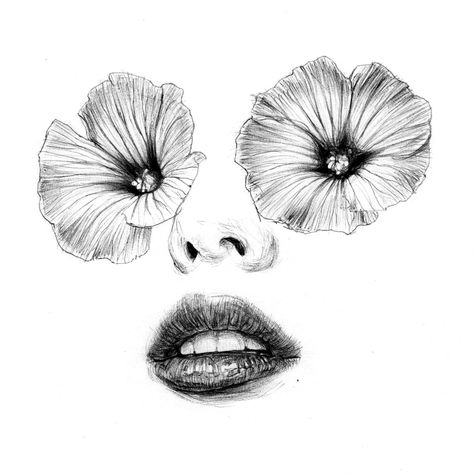 pencil Lips With Flowers Drawing, Flower Face Drawing, Billy Kidd, Eyes Tattoo, Painting The Roses Red, Flower Face, A Level Art Sketchbook, Muster Tattoos, Eye Painting