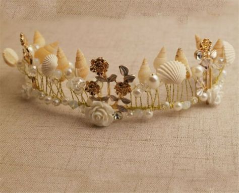 Bride Jewelry Pearl, Mermaid Wreath, Bead Crown, Shell Headband, Seashell Tiara, Gold Hair Band, Beach Wedding Hair Accessories, Shell Crowns, Mermaid Accessories