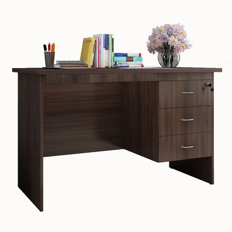 Helios Jane Brown Engineered Wood Study Table With Drawer | Brown | Engineered Wood Small Brown Desk, Brown Study Table, Dark Brown Desk, Brown Furniture Decor, Wood Study Table, Small Study Table, Desk With Drawer, Brown Desk, Home Office Table