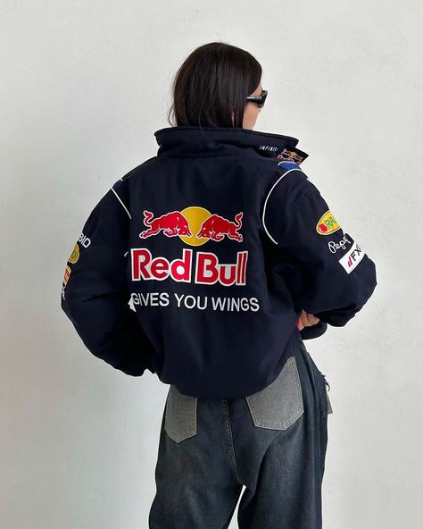 Finally! the wait is over 😭 . Gear up like the pros with the Shop Premium Red Bull Racing Jacket by DWNTWN. This official F1 team apparel combines style and functionality for the ultimate motorsport enthusiast. Made with high-quality materials, this REDBULL JACKET features a sleek design, printed team logos, and adjustable cuffs for a customized fit. Available in sizes S, M, L, XL, XXL, 3XL, 4XL, and 5XL, this jacket is perfect for fans of Red Bull Racing. Stand out from the crowd and show y... How To Style Racing Jacket, Redbull Jacket F1, Red Bull F1 Jacket, Red Bull Hoodie, Red Bull Jacket Outfit, F1 Vegas, Red Bull Racing Jacket, Red Bull Jacket, Rhythm Gymnastics