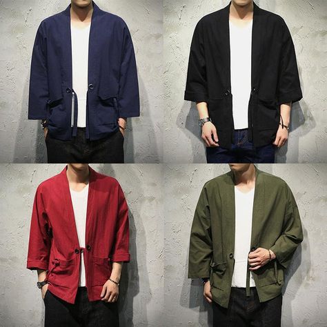 Mens Kimono Shirt, Mens Kimono, Gilet Kimono, Kimono Traditional, Three Quarter Sleeve Shirt, Linen Kimono, Kimono Shirt, Male Kimono, Mode Kimono