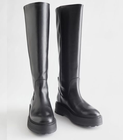 & Other Stories Chunky Knee High Leather Boots Rain Boot Outfit, Valentino Boots, Knee High Boots Flat, Lug Boots, Black High Boots, Lug Sole Boots, High Leather Boots, Black Knee High Boots, Black Boots Tall