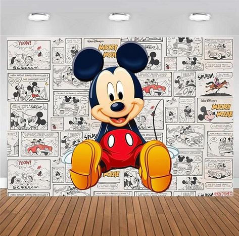 Mickey Mouse Backdrop, Birthday Party Cake Table, Party Cake Table, Banner Decor, Cake Table Decorations, Mickey Mouse Birthday Party, Mickey Mouse Party, Vinyl Backdrops, Happy Birthday Parties