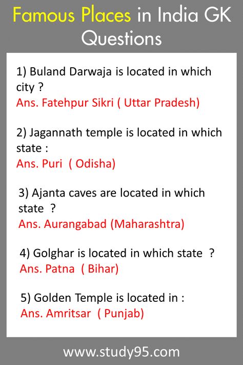 Hello guys Questions Related to Monuments and famous places in India GK Questions are important for Exams. This type of questions always asked in various competitive Exams. So here are the 20 GK Questions Related to Monuments History of India. Famous Places in India GK Questions Gk For Competitive Exams, India Gk In English, Gernal Knowledge In English About India, Some Gk Questions In English, Gk Questions And Answers In English India, Gk Knowledge In English For Kids, Gk Questions And Answers In English For Kids, Gk Questions And Answers For Kids, Gk Quiz Questions In English