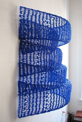 Etude from pi…73467. Crocheted fiberglass, polyester resin. Based on a sequence from within the infinite number pi. Yvette Kaiser Smith. 2009. Knitting Sculpture, Knit Sculpture, Resin Installation, Knit Installation, Crochet Installation, Knit Art Installation, Hospitality Art, Woven Sculpture Contemporary Art, Crochet Wall Art